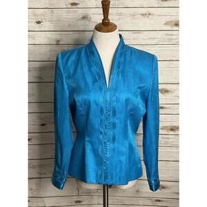 Vintage Adrianna Papell blue silk mock neck long sleeve blazer/jacket Size 10
